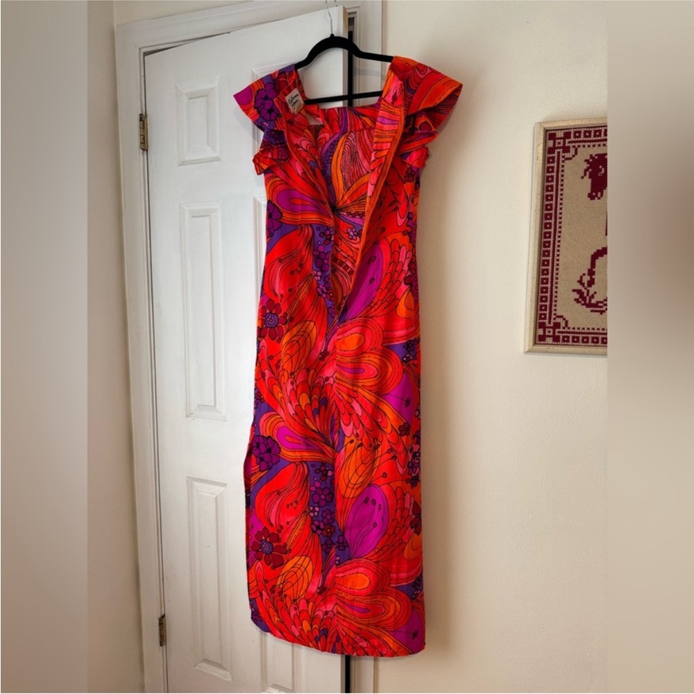 Sun Fashions Hawaii Psychedelic Floral Maxi Dress Pink Orange Mod size 8 - Picture 7 of 8